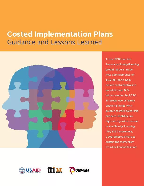 Costed Implementation Plans Guidance and Lessons Learned