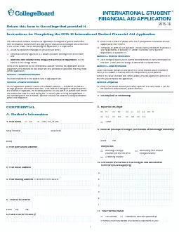 INTERNATIONAL STUDENT FINANCIAL AID APPLICATION  Return this form to the college that