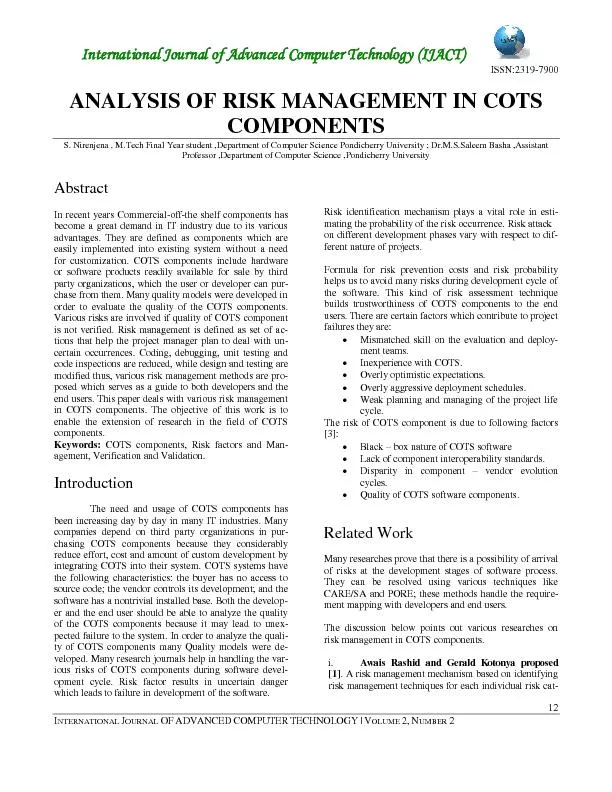 Analysis of risk management in cost components