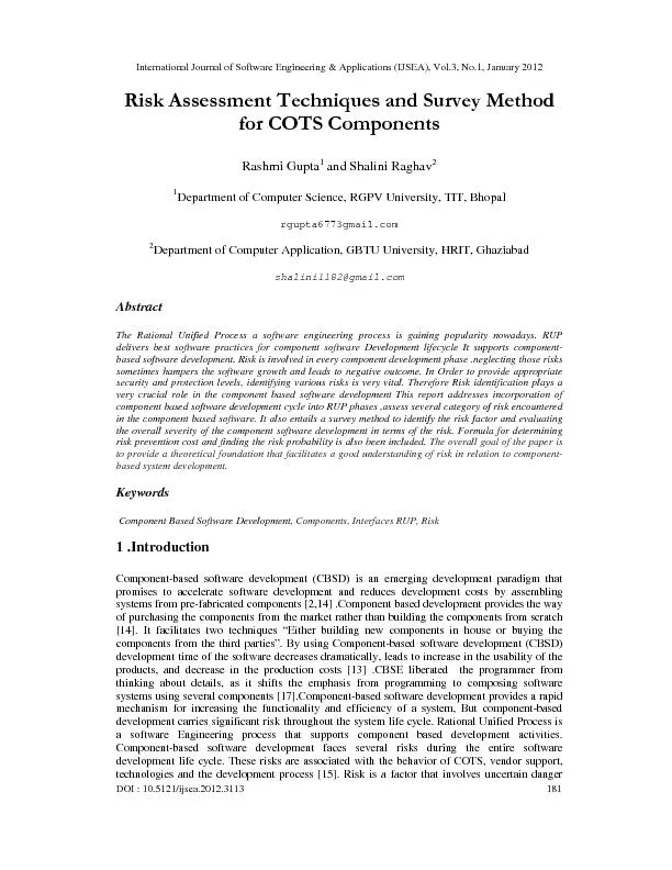 Risk asscssment techniques and survey method for cots components