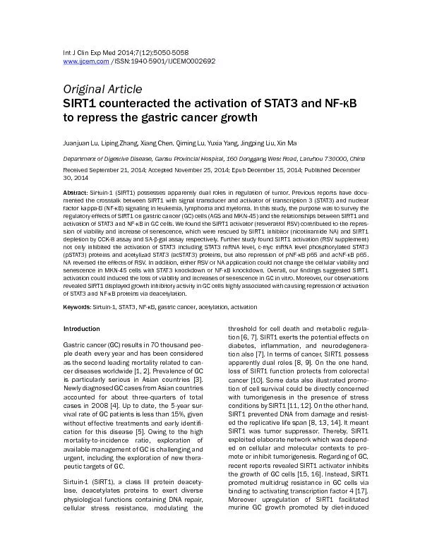 SIRT1 inhibited GC via STAT3 and NF-κB
