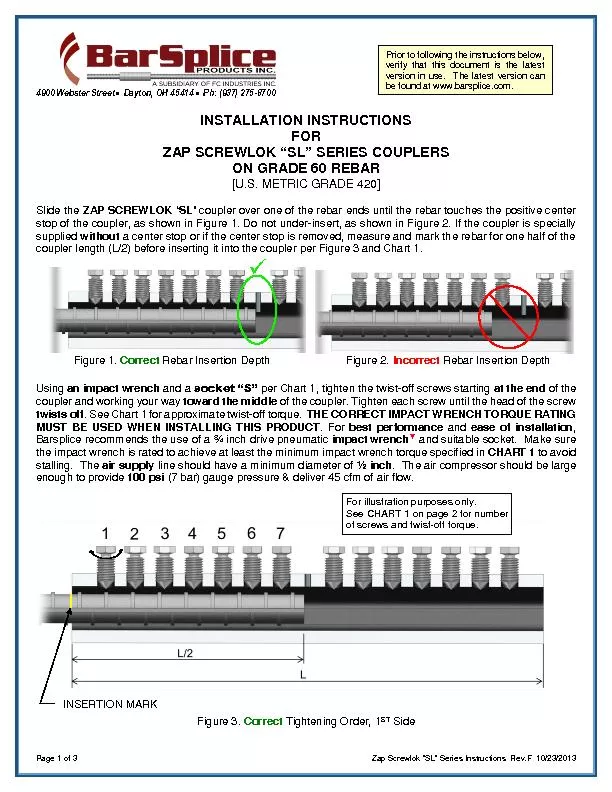 Installation instruction for zap screwlok sl series couplers on grade 60 reber