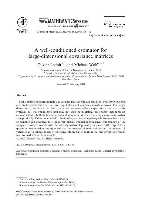 A well conditioned estimator for large dimensional covariance matrices