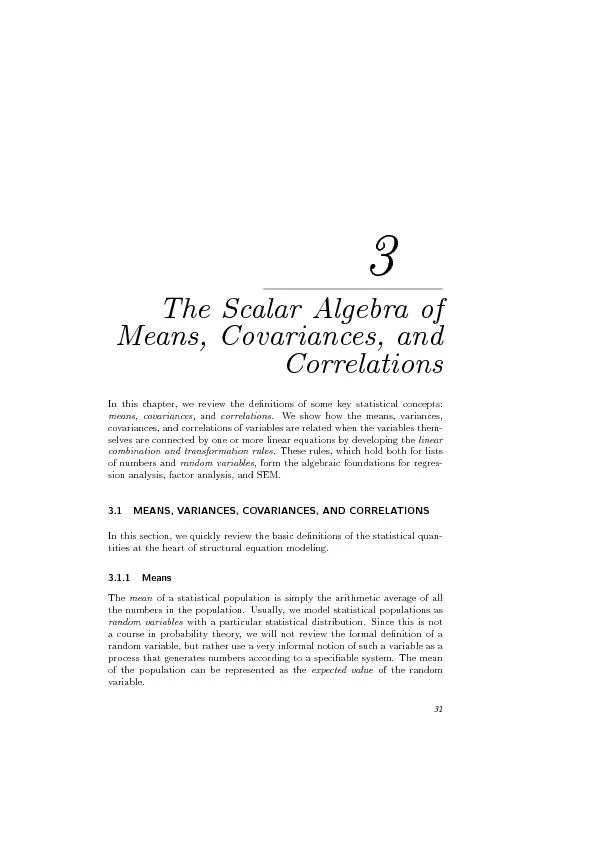 The scalar algebra of means covariances and correlations