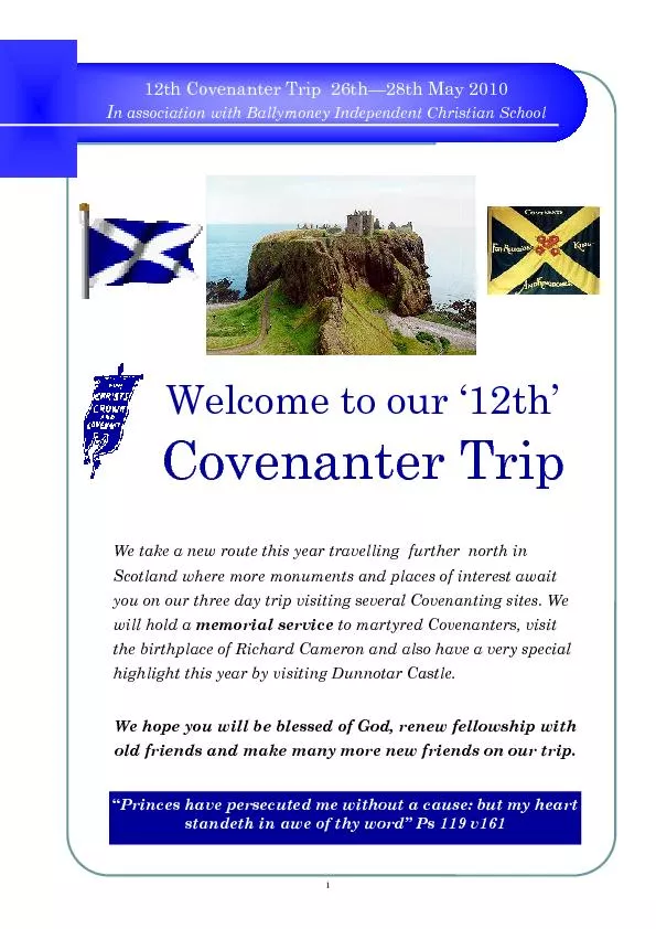 Welcome  to our 12th covenanter trip
