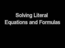 Solving Literal Equations and Formulas