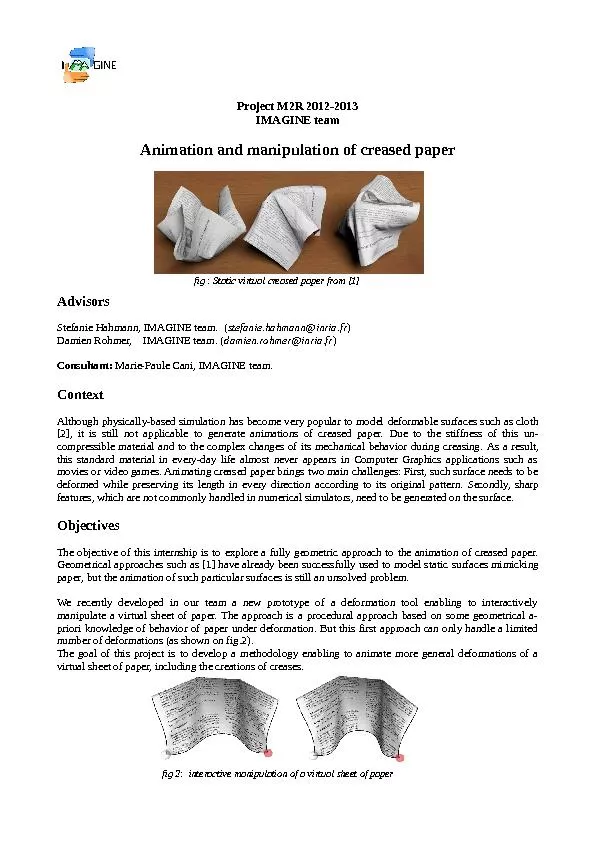 Animation and manipulation of creased paper