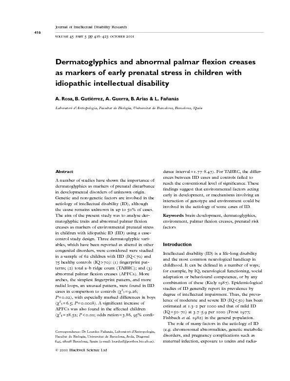 Dermatoglyphics and abnormal palmar fleion creases