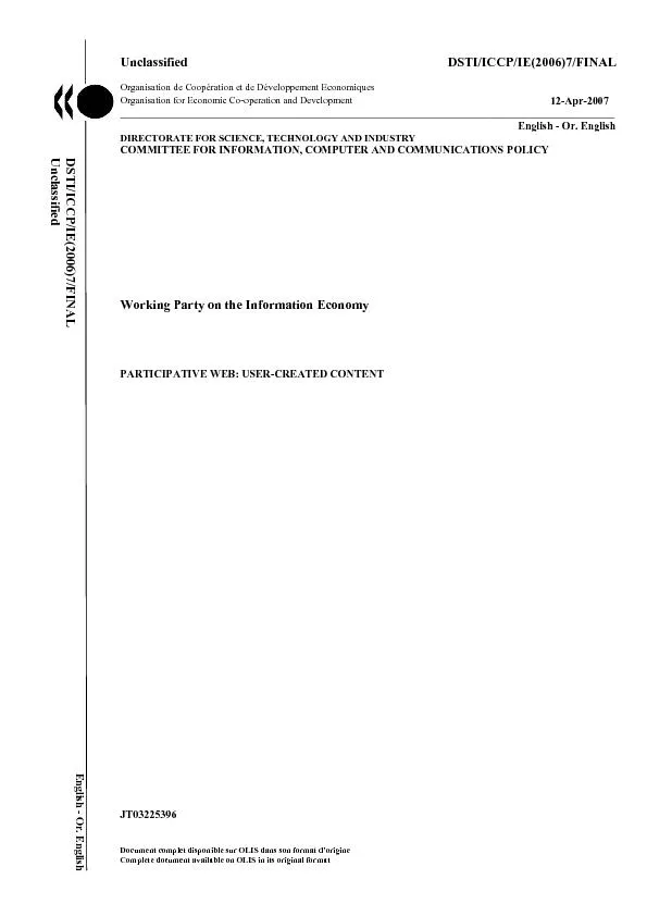Unclassified DSTI/ICCP/IE(2006)7/FINALOrganisation de Coop