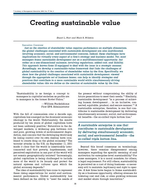 Creating sustainable value