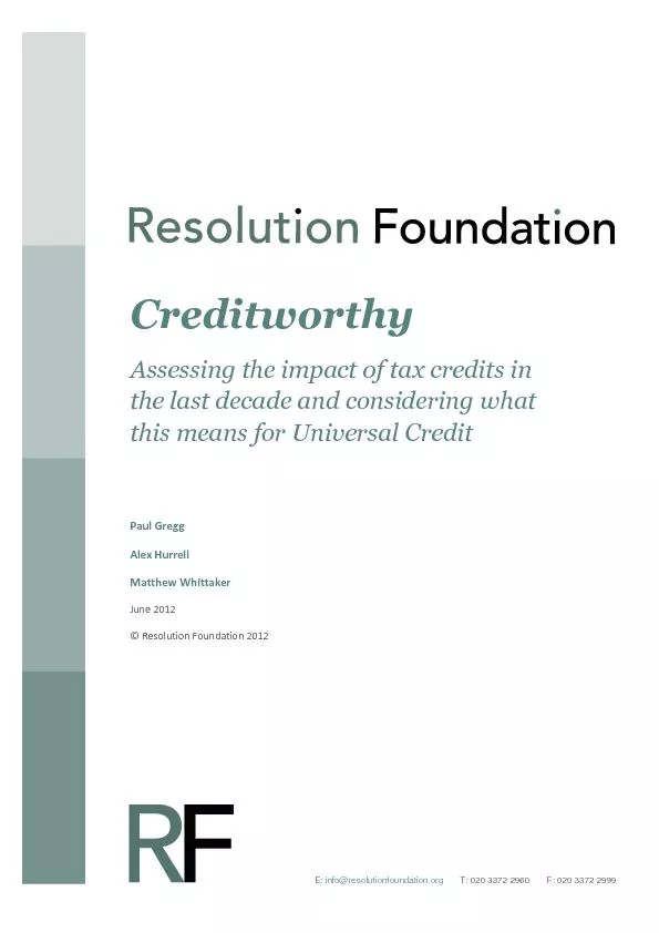 Resolution foundation credit worthy