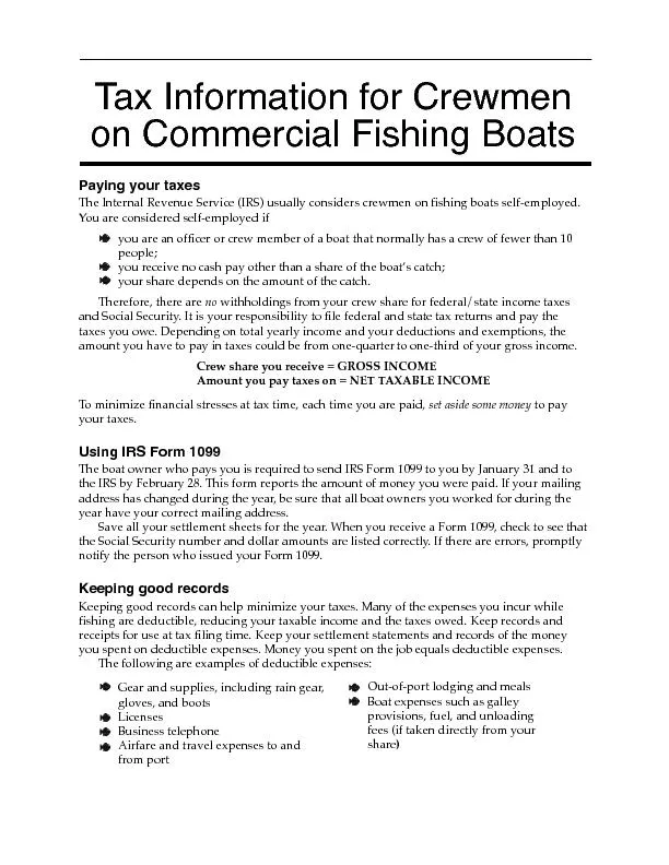 Tax information for crewmen on commercial fishing boats