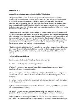 Code of Ethics for researchers in the fields criminology