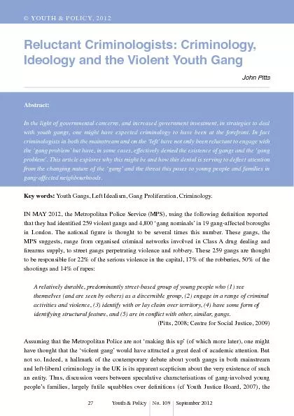  Criminology ideology and the violent youth gang