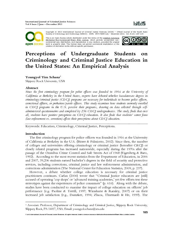 Perception of under graduate  students on  criminology and criminal justice education