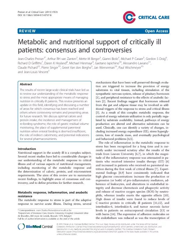 Metabolic and nutritional support of critically ill patients