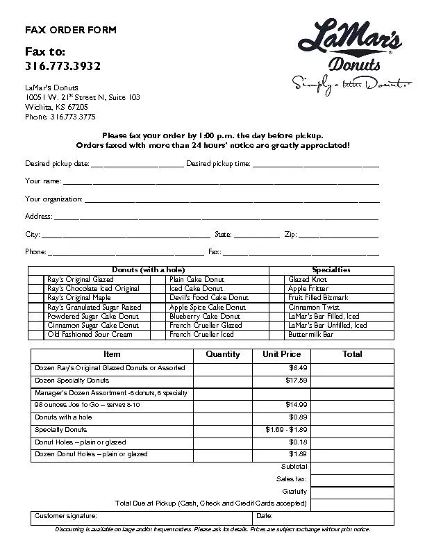 FAX ORDER FORM