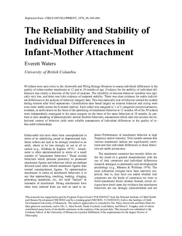 The reliability and stability of individual differences in infant- mother   attachment