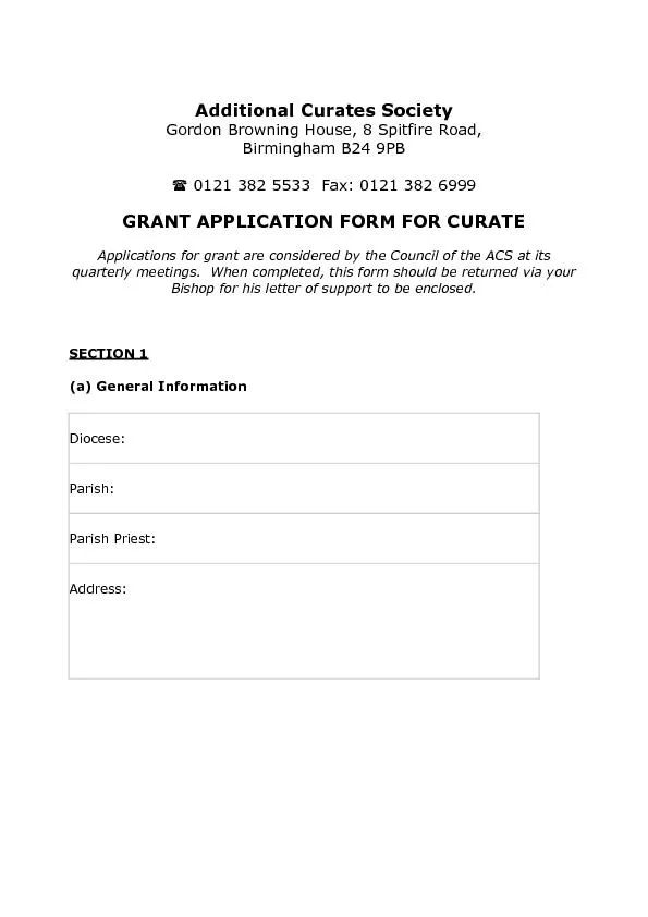 Grant application form for curate