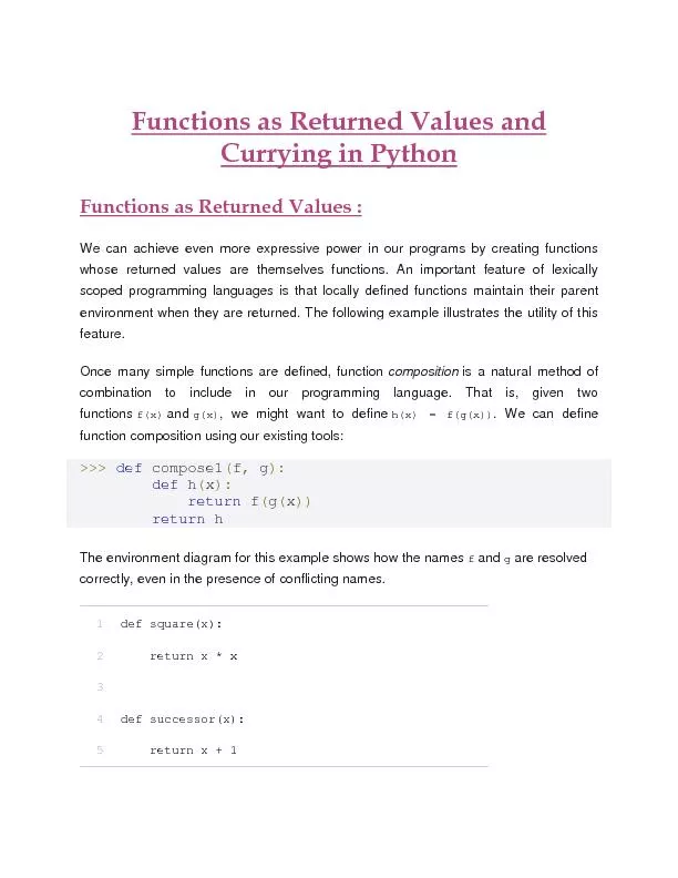 Functions as Returned Values and currying in python