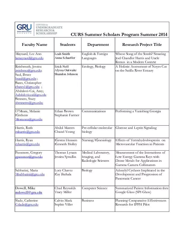 CURS Summer Scholars Program