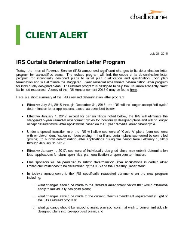 IRS Curtails Determination Letter Program