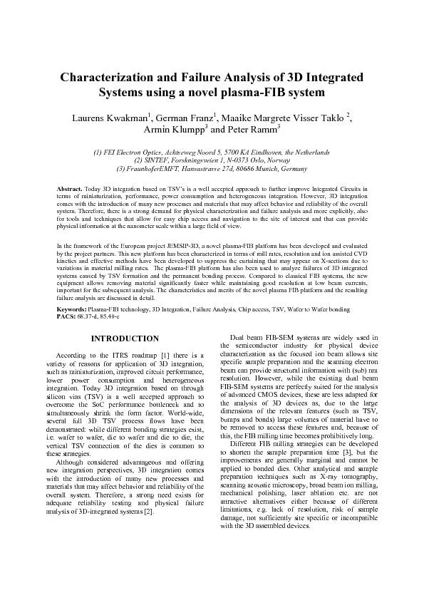 Characterization and failure analysis of 3D integrated systems using a novel plasma FIB