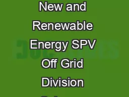 Annexure   PVSEPart Ministry of New and Renewable Energy SPV Off Grid Division Scheme