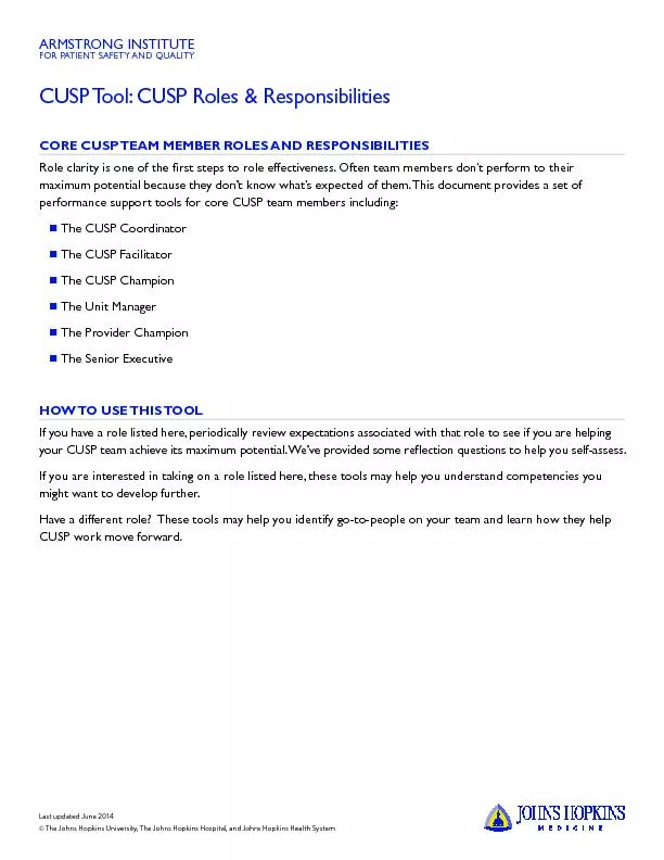 CUSP Tool: CUSP Roles & Responsibilities