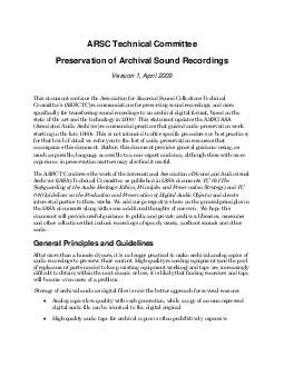ARSC Technical Committee Preservation of Archival Sound Recordings Ver