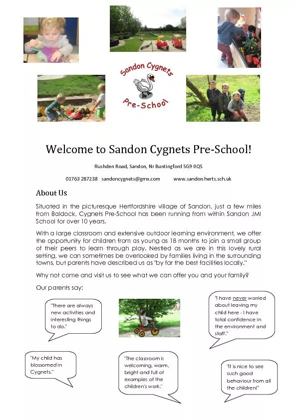 Welcome to sandon cygnets pre school