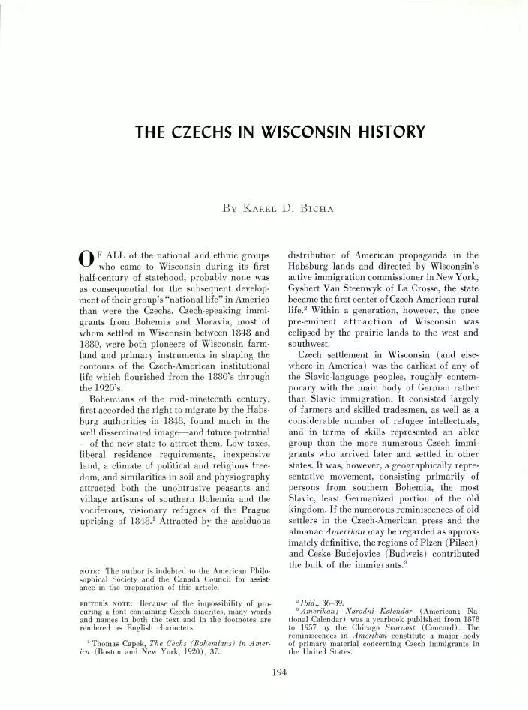 The czechs in wisconsin history