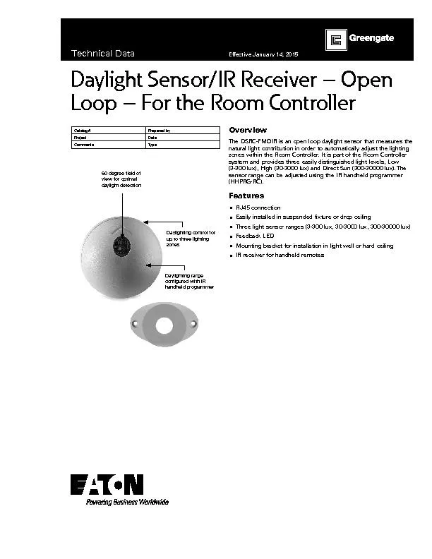 Daylight Sensor or  Receiver  Open Loop  For the Room Controller