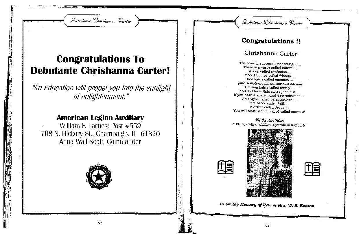  CONGRATULATIONS TO DEBUTANTE CHRISHANNA CARTER