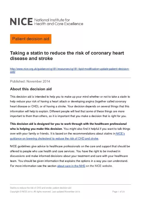 Statins to reduce the risk of CHD and stroke: patient decision aid
...