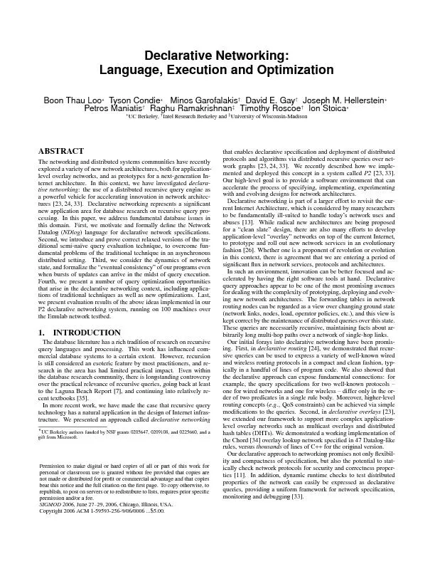 Declarative Networking Language Execution and Optimization