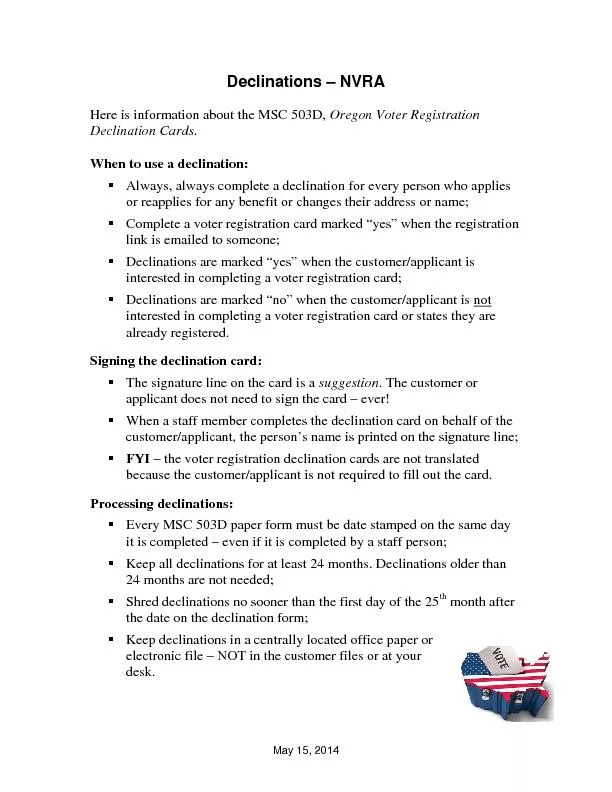 Here is information about the MSC 503D, Oregon Voter Registration declination cards