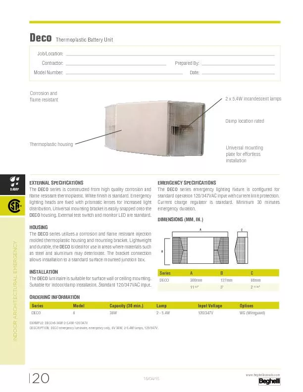 PDF-EMERGENCY SPECIFICATIONS series emergency lighting fixture is configu