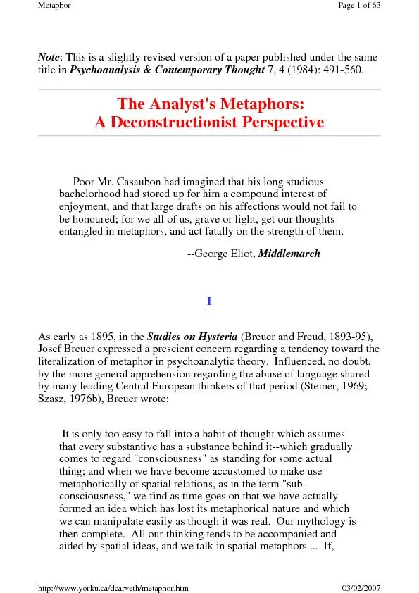 The analyst's metaphors a deconstructionist perspective