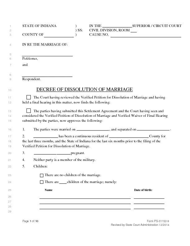 Decree of dissolution of marriage