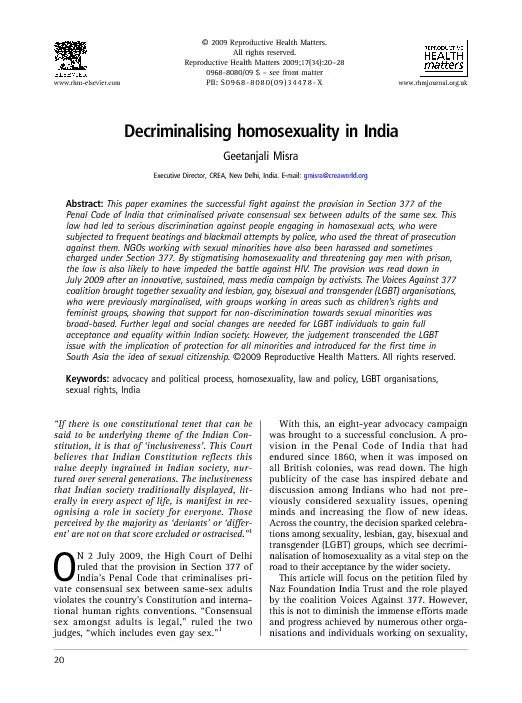 Decriminalising  homo sexuality in India