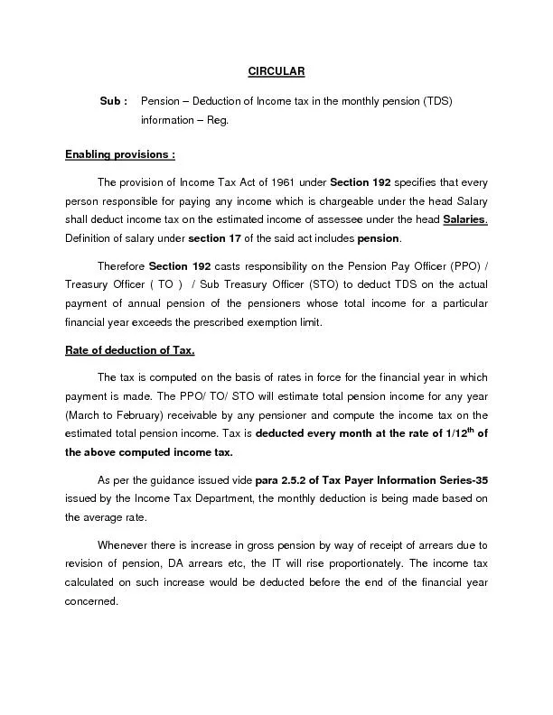 Deduction of income tax in the monthly pension