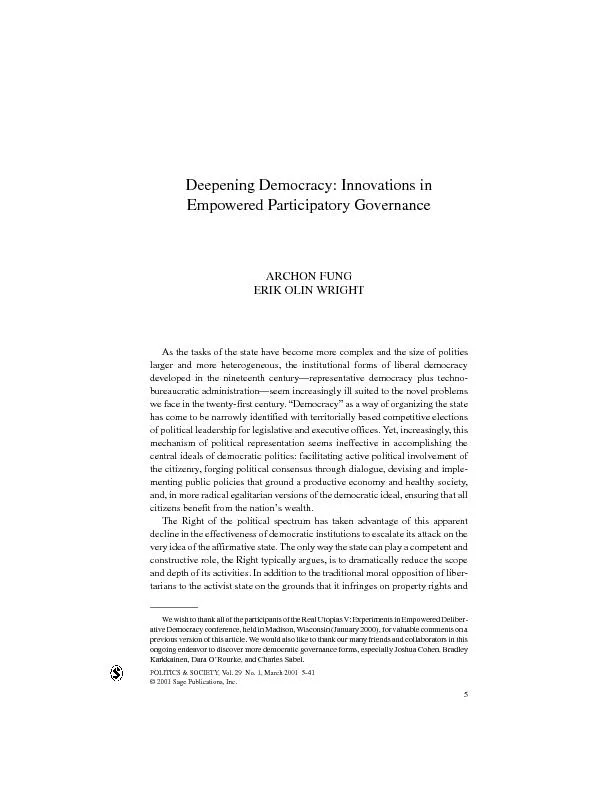 Deepening Democracy Innovations in Empowered Participatory Governance