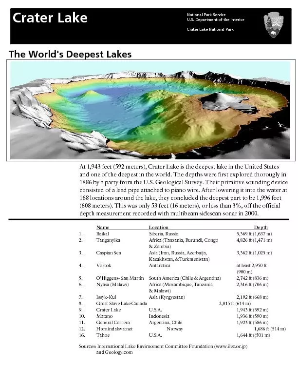 The world's deepest lakes