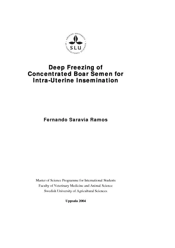 Deep Freezing of Concentrated Boar Semen for Intra-Uterine Insemination