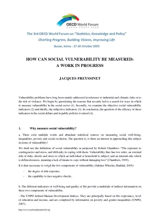 How can social vulnerability be measured a work in progress