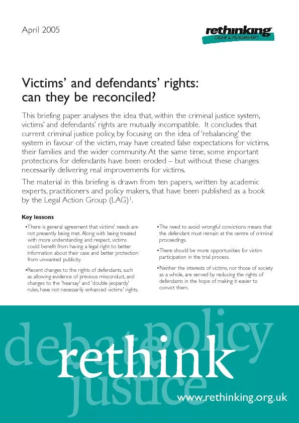 Victims' and defendants' rights ca they be reconciled