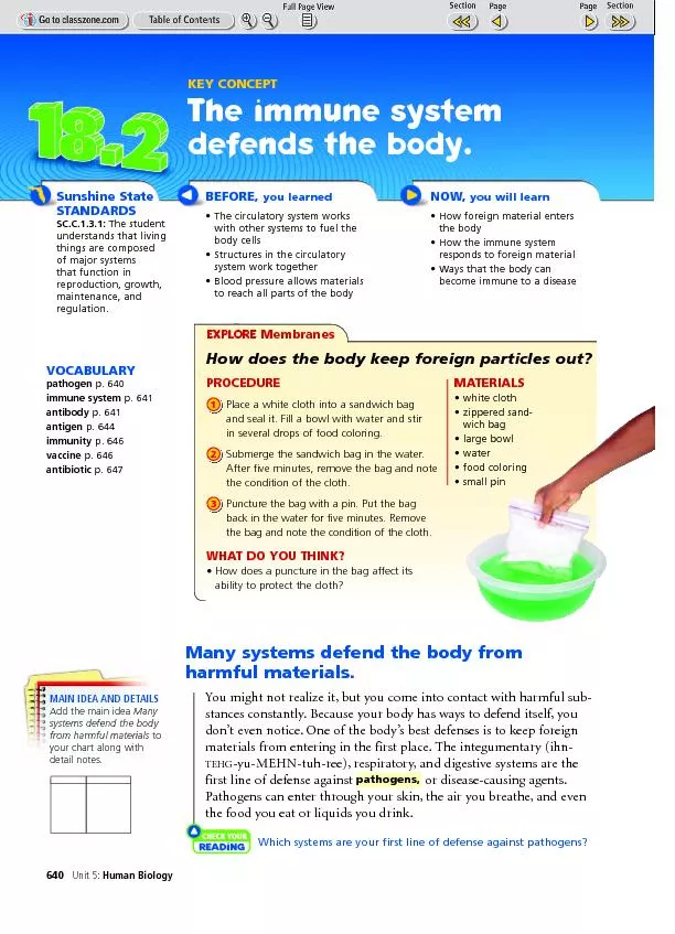 The immune system defends the body