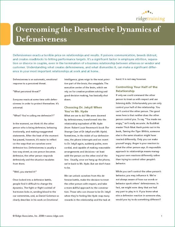 Overcoming the destructive dynamics of defensiveness