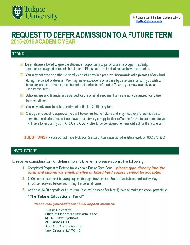REQUEST TO DEFER ADMISSION TO A FUTURE TERM